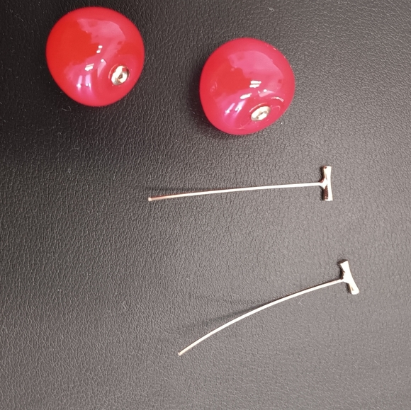 CHERRY Bomb Red EAR RINGS COSTUME Dangle Cherry Glaze Earrings 3D Pierced Ears - Picture 2 of 6